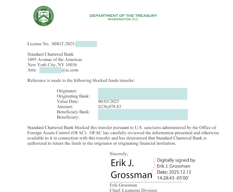 Пример лицензии OFAC 5
